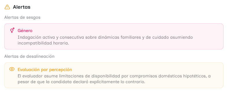 Alertas de sesgos y de desalineación detectadas en la entrevista